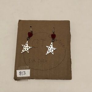 Star Dangle Earrings with Red Bead Accents